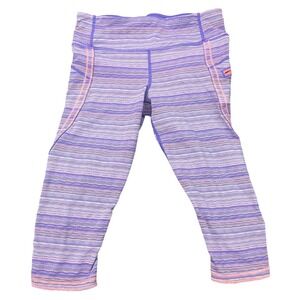 Lululemon Purple Striped Crop Leggings Size 8 Mid Rise Capri Zipper Pocket